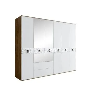 Шкаф 6-ти дверный с зеркалами, с ящиками, Bogemia Woodline Fa (Белый/Черный) БМШ1/61(Fa)