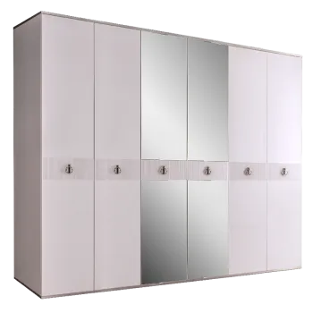 Шкаф 6-ти дверный с зеркалом Римини СОЛО (Белый/Серебро) РМШ1/6(s)