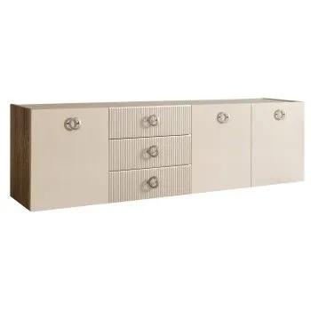 Комод 2.1м Bogemia Woodline Fly Fi (Слоновая кость) (Novabuk/Хром) БМКМ-5