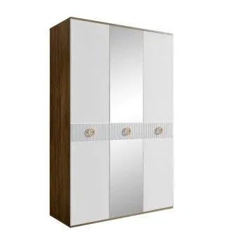 Шкаф 3-х дверный с зеркалом Bogemia Woodline Fi (Белый/Золото) БМШ1/3