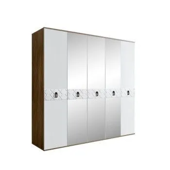 Шкаф 5-ти дв. с зеркалами Bogemia Woodline Fa (Белый/Черный) БМШ1/5(Fa)