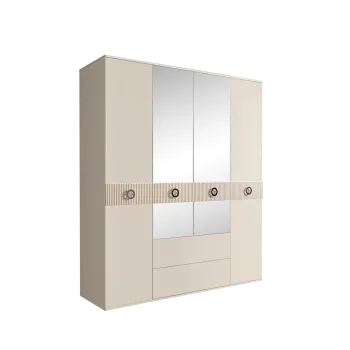 Шкаф 4-х дверный с зеркалами, с ящиками, Bogemia Fillini (Слоновая кость/Хром) БМШ1/41(Fi)