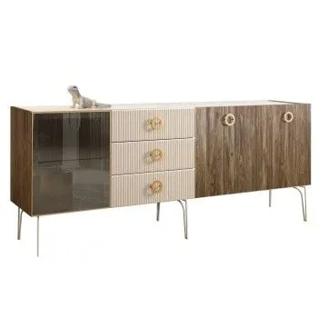 Комод 2.1м Bogemia Woodline Wood Fi (Слоновая кость) (Lakobel/Золото) БМКМ-5[4]