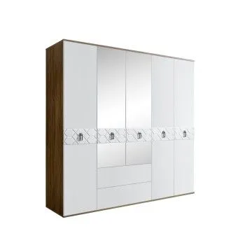 Шкаф 5-ти дверный с зеркалами, с ящиками, Bogemia Woodline Fa (Белый/Хром) БМШ1/51(Fa)