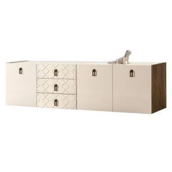 Комод 2.1м Bogemia Woodline Fly Fa (Слоновая кость) (Lakobel/Черный) БМКМ-5