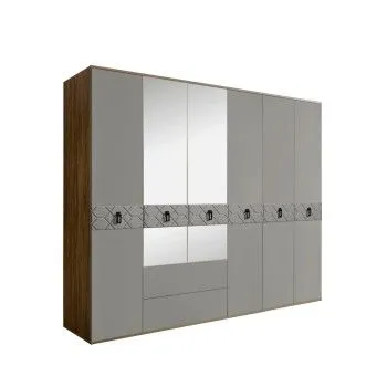 Шкаф 6-ти дверный с зеркалами, с ящиками, Bogemia Woodline Fa (Серый/Черный) БМШ1/61(Fa)
