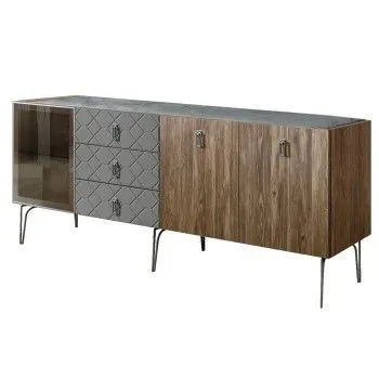 Комод 2.1м Bogemia Woodline Wood Fa (Серый) (Novabuk/Хром) БМКМ-5[4]