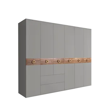 Шкаф 6-ти дверный с ящиками, Bogemia Wood Fi (Серый/Золото) БМШ2/61(Wo)