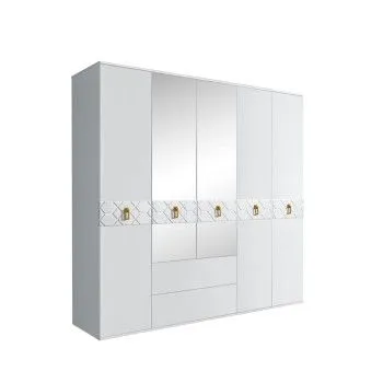 Шкаф 5-ти дверный с зеркалами, с ящиками, Bogemia Farfalle (Белый/Золото) БМШ1/51(Fa)