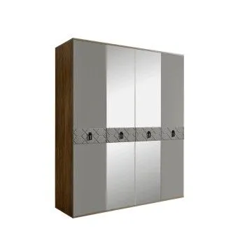 Шкаф 4-х дв. с зеркалами Bogemia Woodline Fa (Серый/Черный) БМШ1/4(Fa)