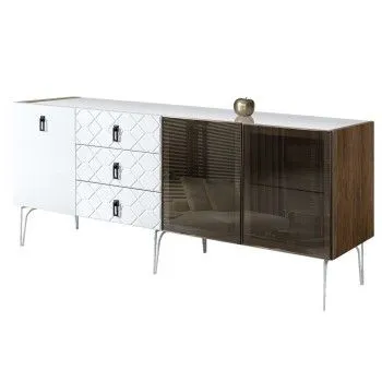 Комод 2.1м Bogemia Woodline Fa (Белый) (Lakobel/Черный) БМКМ-5[5][10]