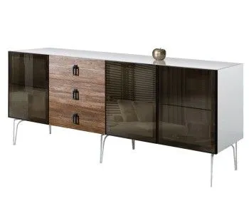 Комод 2.1м Bogemia Wood Fa (Белый) (Lakobel/Черный) БМКМ-5(Wo)[5]