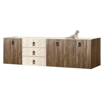 Комод 2.1м Bogemia Woodline Fly Wood Fa (Слоновая кость) (Lakobel/Черный) БМКМ-5