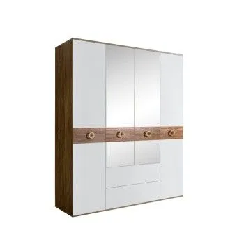 Шкаф 4-х дверный с зеркалами, с ящиками, Bogemia Woodline Wood Fi (Белый/Золото) БМШ1/41(Wo)
