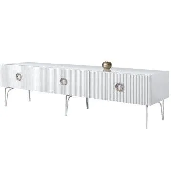 Тумба под телевизор 2.1м Bogemia Fillini (Белый) (Lakobel/Хром) БМТ-2(Fi)