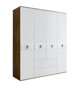 Шкаф 4-х дверный с ящиками Bogemia Woodline Fa (Белый/Хром) БМШ2/41