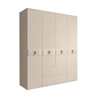 Шкаф 4-х дверный с ящиками, Bogemia Farfalle (Ваниль/Золото) БМШ2/41(Fa)