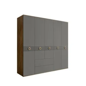 Шкаф 5-ти дверный с ящиками, Bogemia Woodline Fi (Серый/Золото) БМШ2/51(Fi)