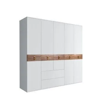 Шкаф 5-ти дверный с ящиками, Bogemia Wood Fa (Белый/Золото) БМШ2/51(Wo)