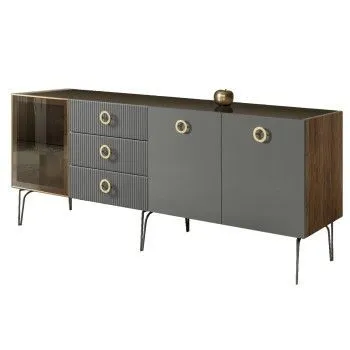 Комод 2.1м Bogemia Woodline Fi (Серый) (Lakobel/Золото) БМКМ-5[4]