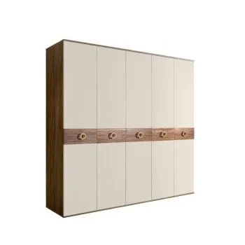 Шкаф 5-ти дв. Bogemia Woodline Wood Fi (Слоновая кость/Золото) БМШ2/5(Wo)