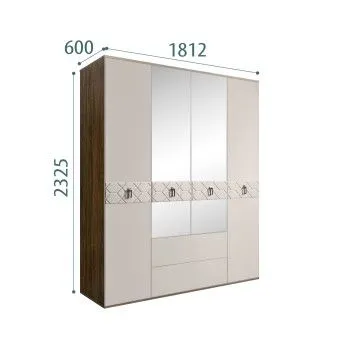 Шкаф 4-х дверный с зеркалами, с ящиками, Bogemia Woodline Fa (Шелк/Хром) БМШ1/41(Fa)