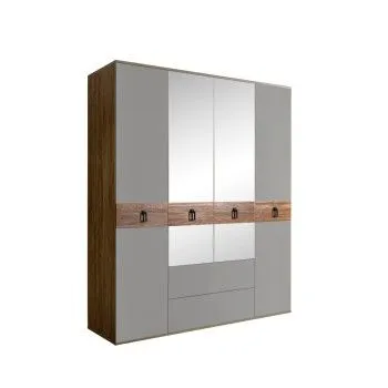 Шкаф 4-х дверный с зеркалами, с ящиками, Bogemia Woodline Wood Fa (Серый/Черный) БМШ1/41(Wo)