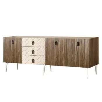 Комод 2.1м Bogemia Woodline Wood Fa (Слоновая кость) (Novabuk/Черный) БМКМ-5