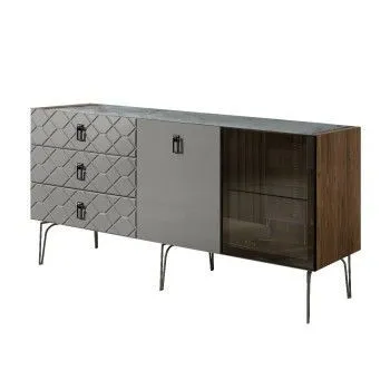 Комод 1.6м Bogemia Woodline Fa (Серый) (Novabuk/Черный) БМКМ-4[5][10]