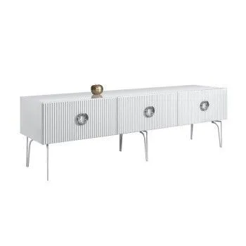 Тумба под телевизор 1.6м Bogemia Fillini (Белый) (Lakobel/Хром) БМТ-1(Fi)