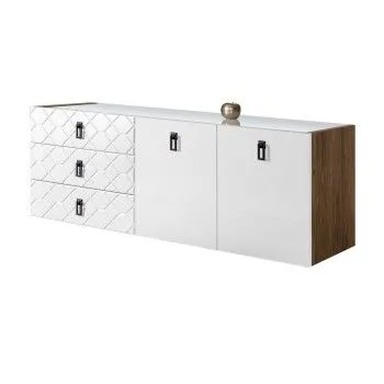 Комод 1.6м Bogemia Woodline Fly Fa (Белый) (Lakobel/Черный) БМКМ-4