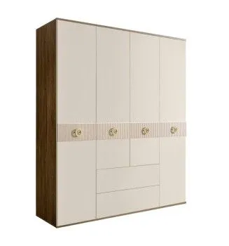 Шкаф 4-х дверный с ящиками Bogemia Woodline Fi (Слоновая кость/Золото) БМШ2/41