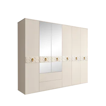 Шкаф 6-ти дверный с зеркалами, с ящиками, Bogemia Farfalle (Слоновая кость/Золото) БМШ1/61(Fa)