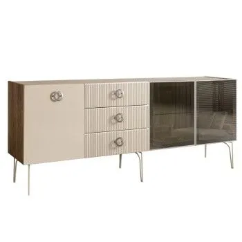 Комод 2.1м Bogemia Woodline Fi (Слоновая кость) (Novabuk/Хром) БМКМ-5[5][10]