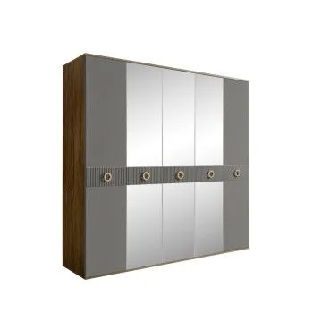 Шкаф 5-ти дв. с зеркалами Bogemia Woodline Fi (Серый/Золото) БМШ1/5(Fi)