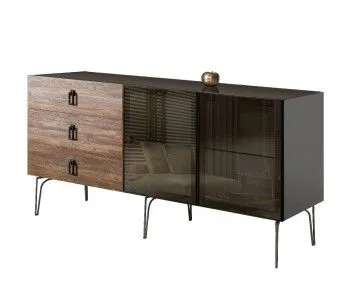 Комод 1.6м Bogemia Wood Fa (Серый) (Lakobel/Черный) БМКМ-4(Wo)[5]