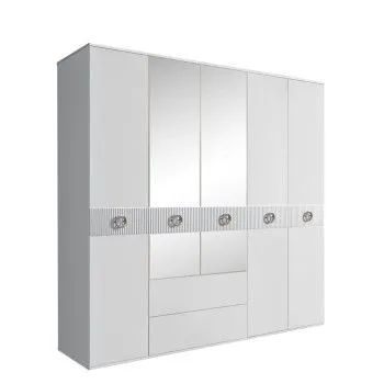 Шкаф 5-ти дверный с зеркалами, с ящиками, Bogemia Fillini (Белый/Хром) БМШ1/51(Fi)