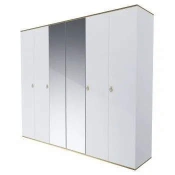 Шкаф 6-ти дверный с зеркалом Римини (Белый/Золото) РМШ1/6