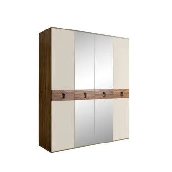 Шкаф 4-х дв. с зеркалами Bogemia Woodline Wood Fa (Слоновая кость/Черный) БМШ1/4(Wo)