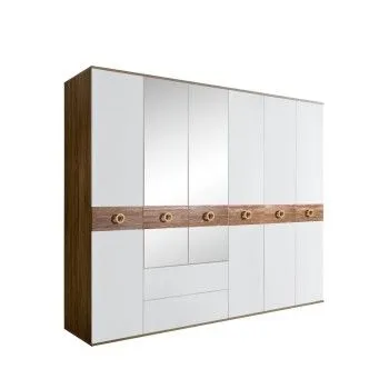Шкаф 6-ти дверный с зеркалами, с ящиками, Bogemia Woodline Wood Fi (Белый/Золото) БМШ1/61(Wo)