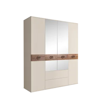 Шкаф 4-х дверный с зеркалами, с ящиками, Bogemia Wood Fi (Слоновая кость/Хром) БМШ1/41(Wo)