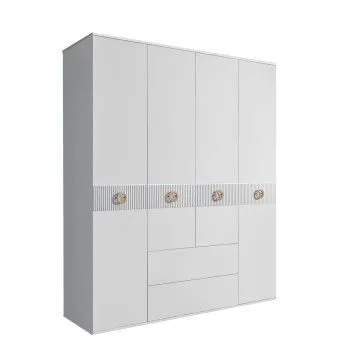 Шкаф 4-х дверный с ящиками, Bogemia Fillini (Белый/Золото) БМШ2/41(Fi)