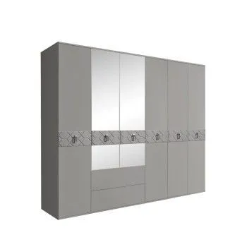 Шкаф 6-ти дверный с зеркалами, с ящиками, Bogemia Farfalle (Серый/Хром) БМШ1/61(Fa)