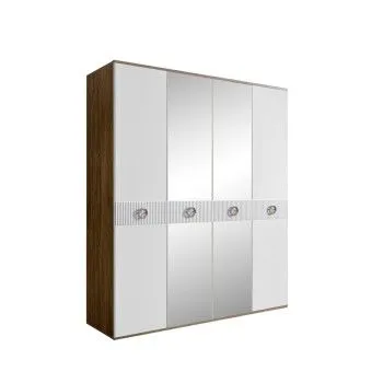 Шкаф 4-х дв. с зеркалами Bogemia Woodline Fi (Белый/Хром) БМШ1/4(Fi)