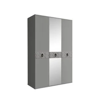 Шкаф 3-х дверный с зеркалом Bogemia Farfalle (Серый/Черный) БМШ1/3(Fa)