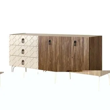 Комод 1.6м Bogemia Woodline Wood Fa (Слоновая кость) (Novabuk/Черный) БМКМ-4