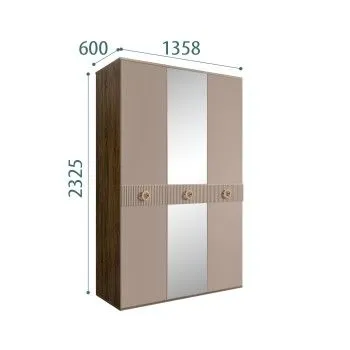 Шкаф 3-х дверный с зеркалом Bogemia Woodline Fi (Мокка/Золото) БМШ1/3