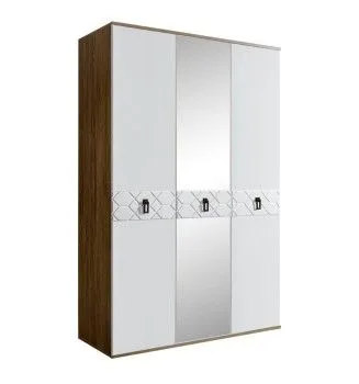 Шкаф 3-х дверный с зеркалом Bogemia Woodline Fa (Белый/Черный) БМШ1/3