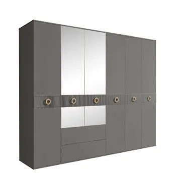 Шкаф 6-ти дверный с зеркалами, с ящиками, Bogemia Fillini (Серый/Золото) БМШ1/61(Fi)