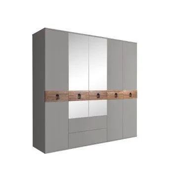 Шкаф 5-ти дверный с зеркалами, с ящиками, Bogemia Wood Fa (Серый/Черный) БМШ1/51(Wo)